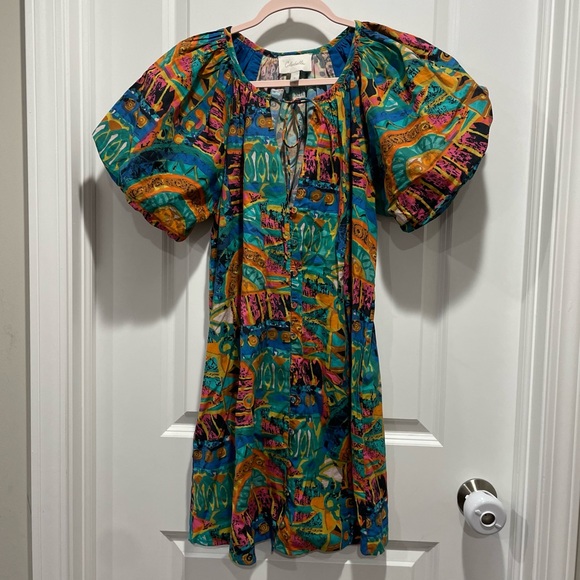 Cleobella Natia Mini Puff Sleeve dress in Paradiso Size Medium - Picture 3 of 5